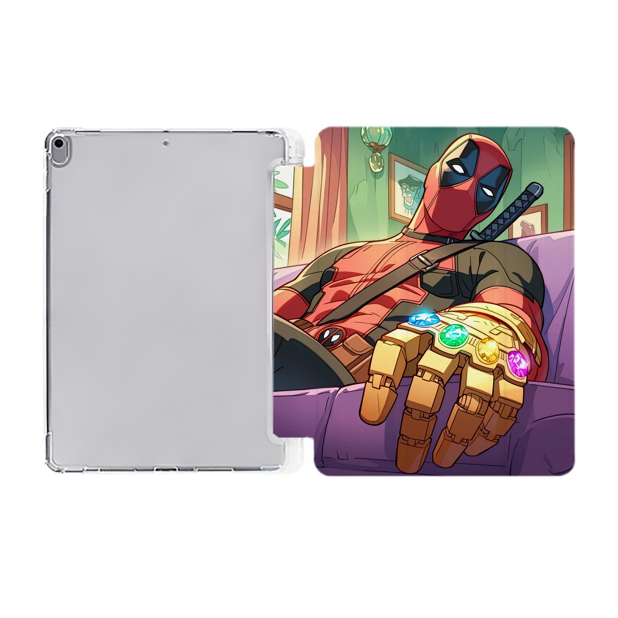 （画像用） Deadpool デッドプール IPad ケース ペン収納付き 三つ折りスタンド PUレザー×シリコン 対応機種9.5/10.5/10.9インチ